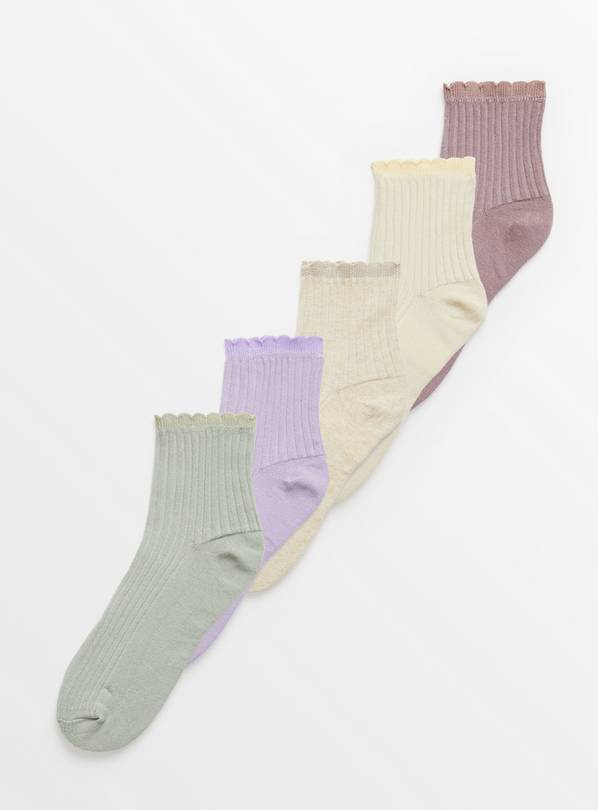 Pastel Frill Trim Ankle Socks 5 Pack 4-8